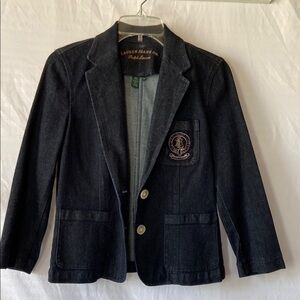 💕💕💕 Ralph Lauren Black Blazer with Textured Fabric and Embroidered Crest